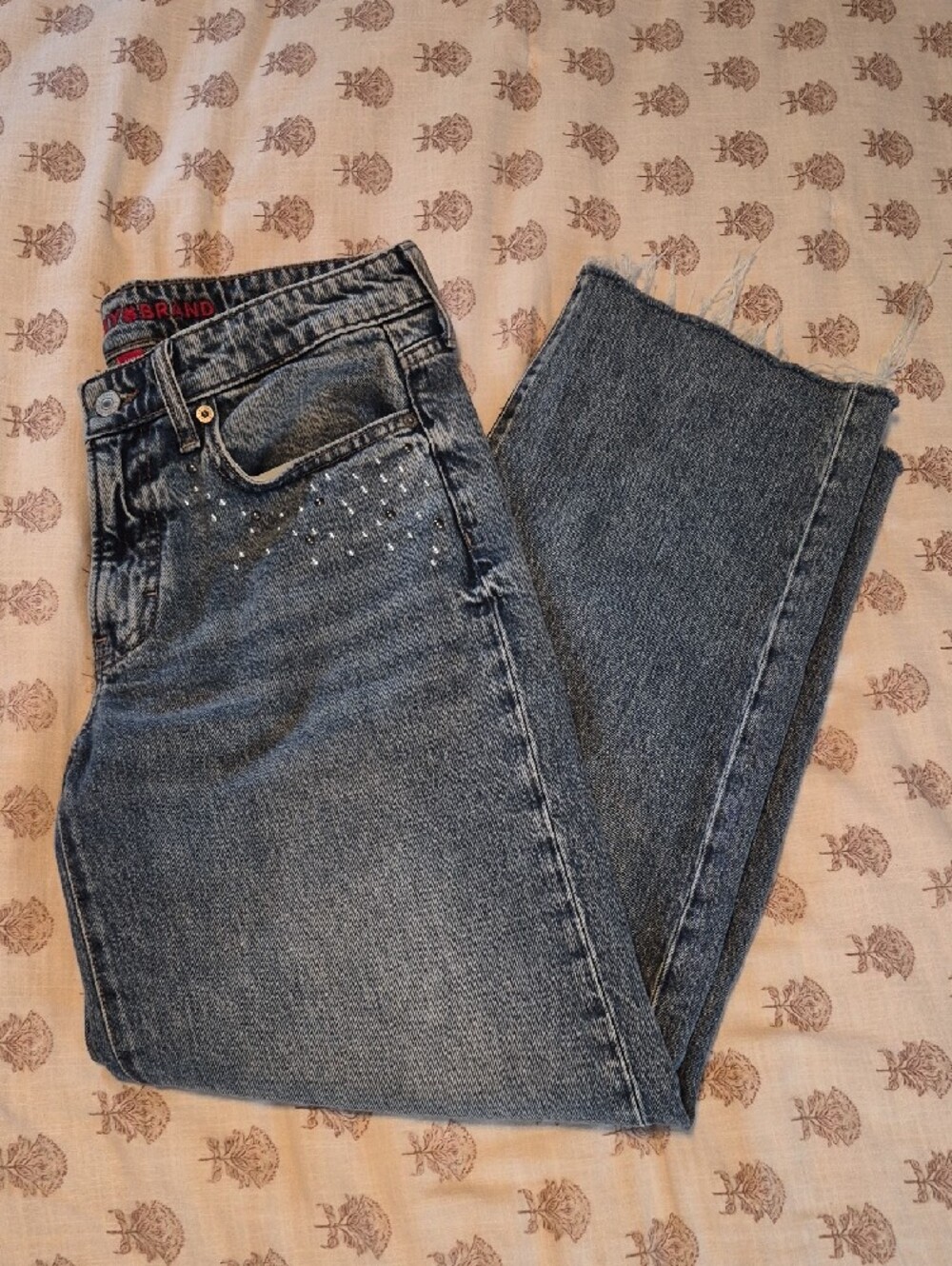 Lucky Brand Women's The Baggy Blue MID Rise Jeans with Stud Embellishments